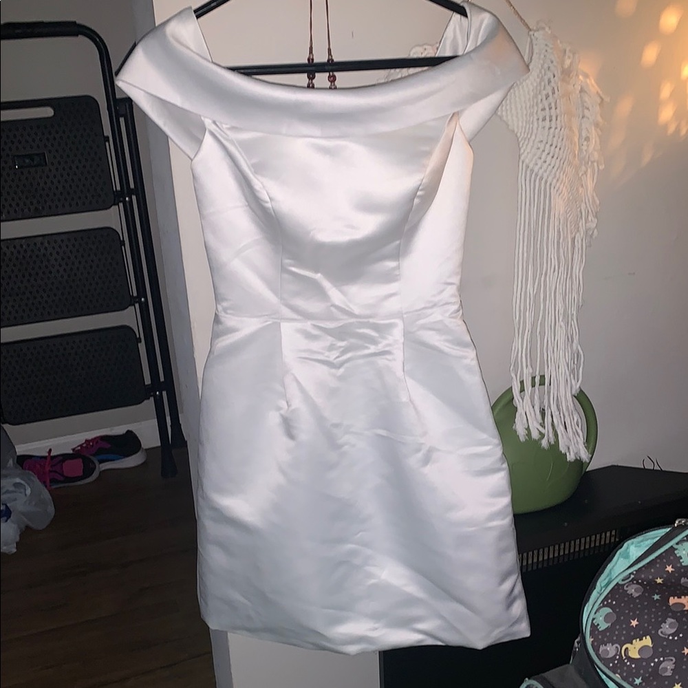 White Pleated Off-Shoulder Mini Dress